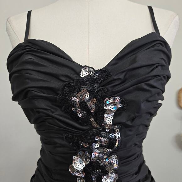 Alyce Designs Vtg 80s Whimsigoth Fairy Ruched Taffeta Sequins Drop Waist Gown 8 - Picture 2 of 12